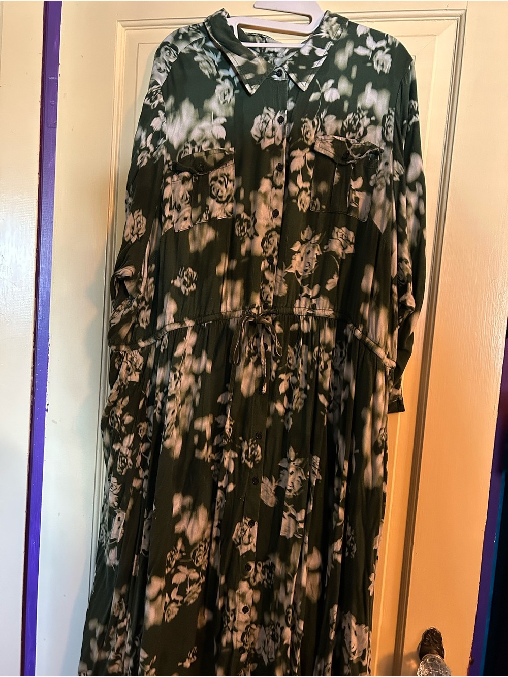 torrid Olive & Cream Floral Midi Shirt Dress
